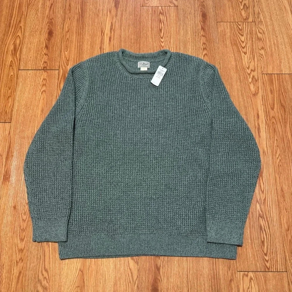LL Bean Men's Sweater Fits XL Roll Neck Waffle Orange and Green BUNDLE NEW